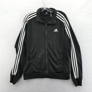 Adidas Track Jacket Mens Medium Full Zip Black White 3 Stripe Performance Logo
